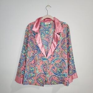 Victoria Secret Vintage Eclectic Button Front Colorful Preppy Paisley Small Top